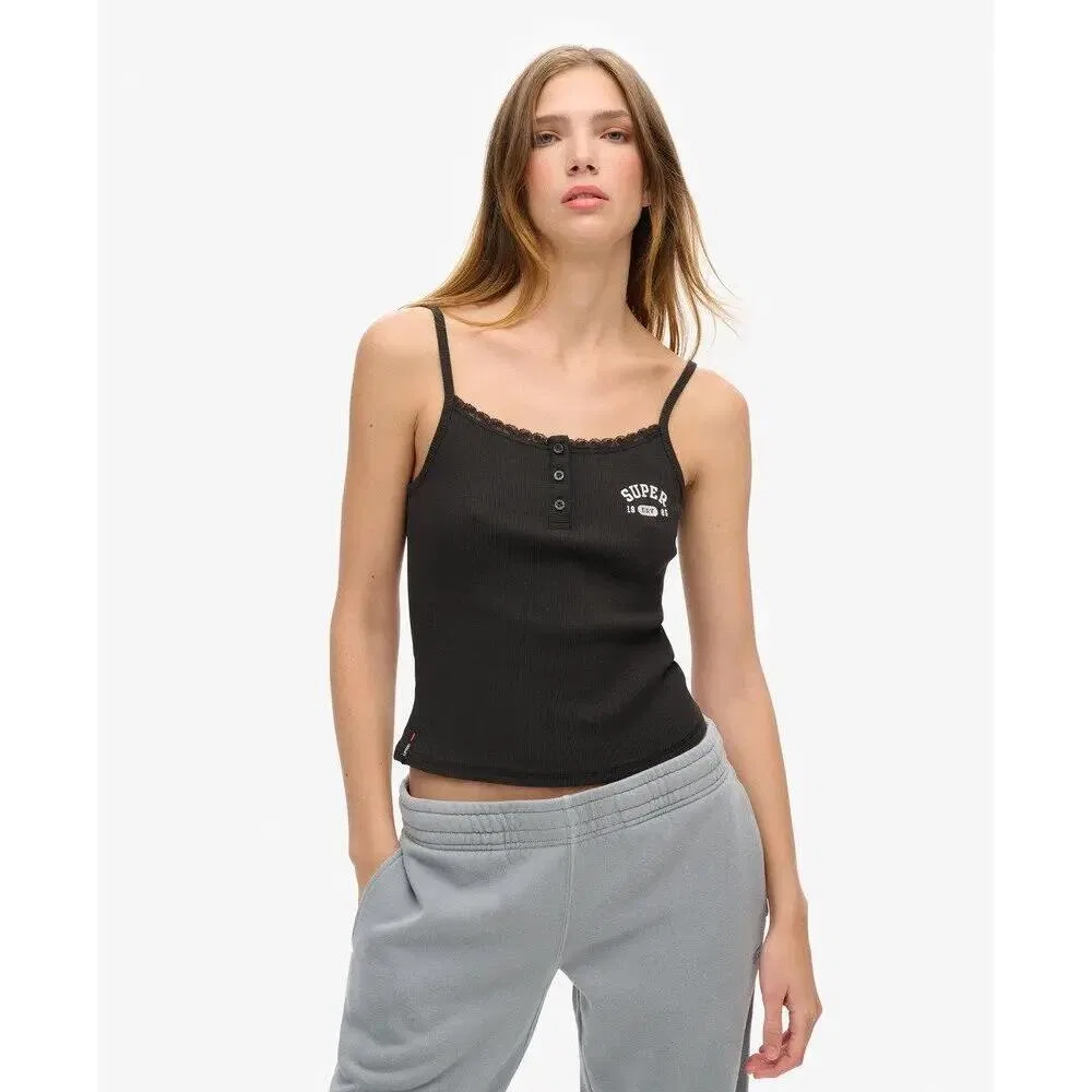 Женский топ с кружевными деталями Athletic Essentials Superdry, Черный — фото 3
