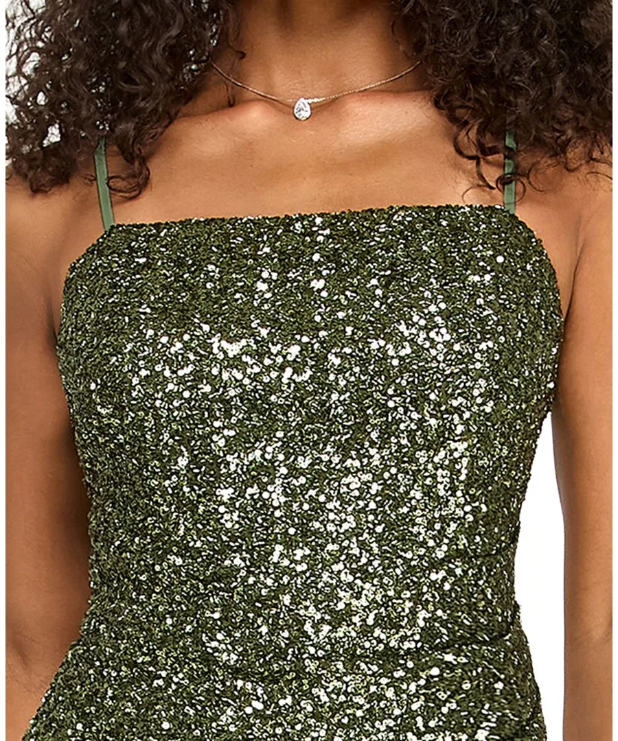 Платье-мини с пайетками и квадратным вырезом Emerald Sundae, Olive — фото 3