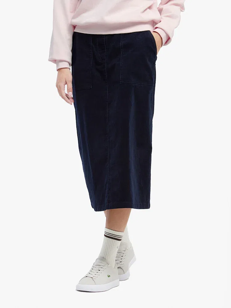 Юбка миди LACOSTE из вельвета, классический крой, хаки — фото 2