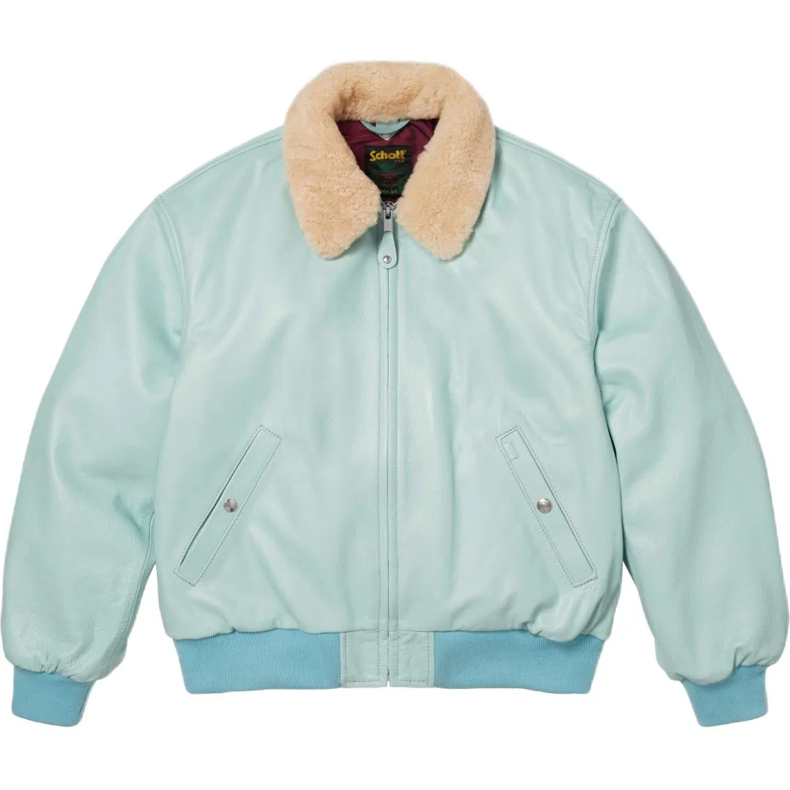 Унисекс куртка-бомбер Supreme x Schott SS26 WEEK1 Shearling Collar Bomber Jacket, Light Blue/Light Blue