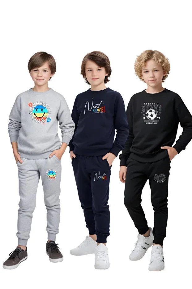 Детский комплект спортивных штанов и свитшота для мальчиков с принтом Fyk Kids, Gray-Blue-Black