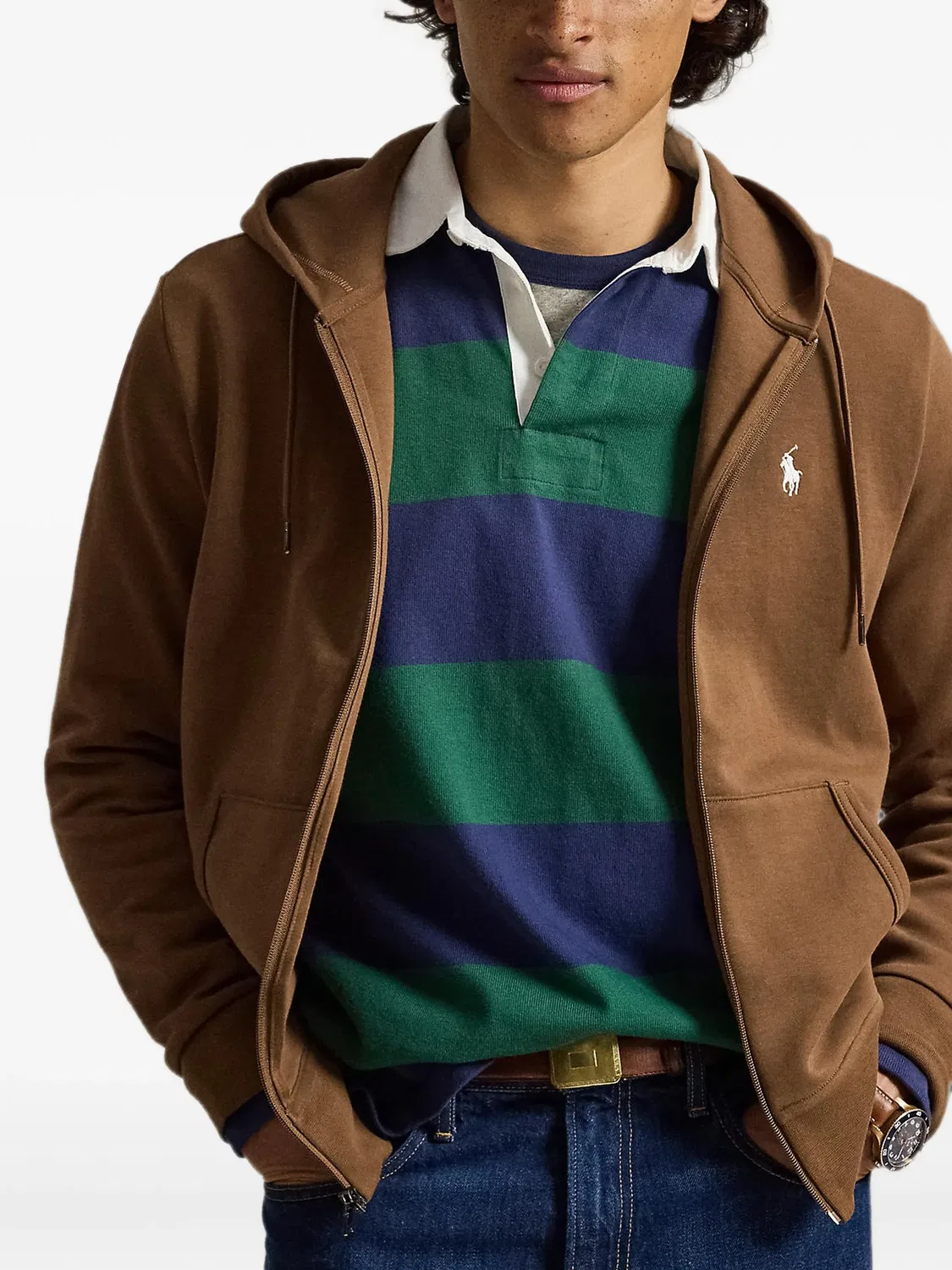 Худи на молнии с вышитым логотипом Polo Ralph Lauren, коричневый