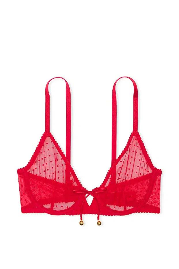 Женский бюстгальтер из тюля без пуш-апа Jingle bells tulle unassisted demi bra Victoria'S Secret, Lipstick Red — фото 3