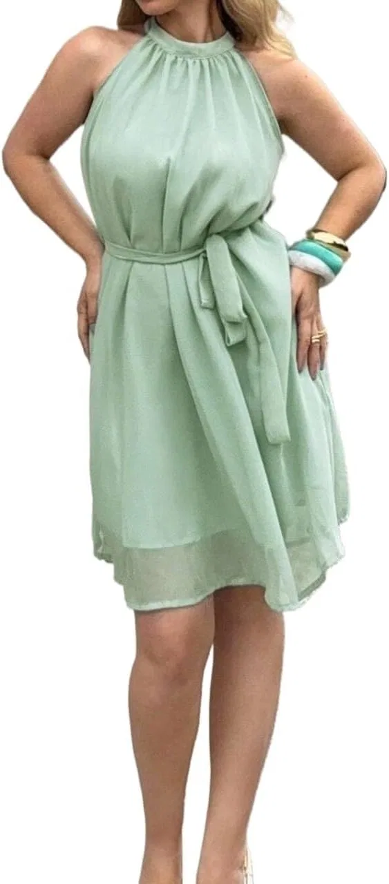 Женское повседневное платье А-силуэта из шифона, Mint Green