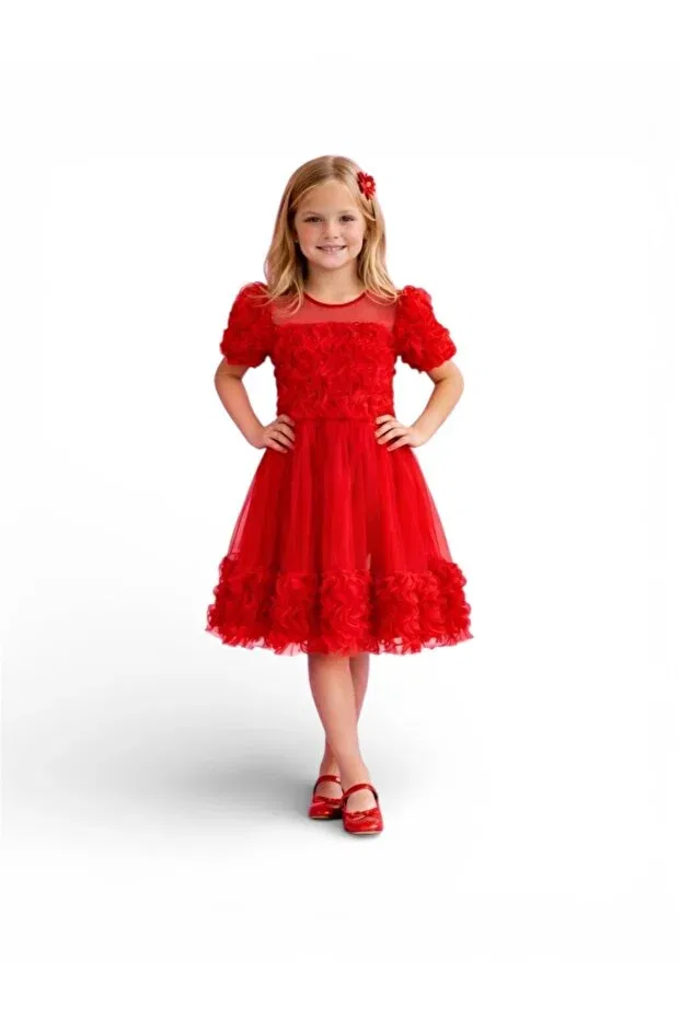 Детское платье для девочек с коротким рукавом Dıgıl Kids, Red — фото 2