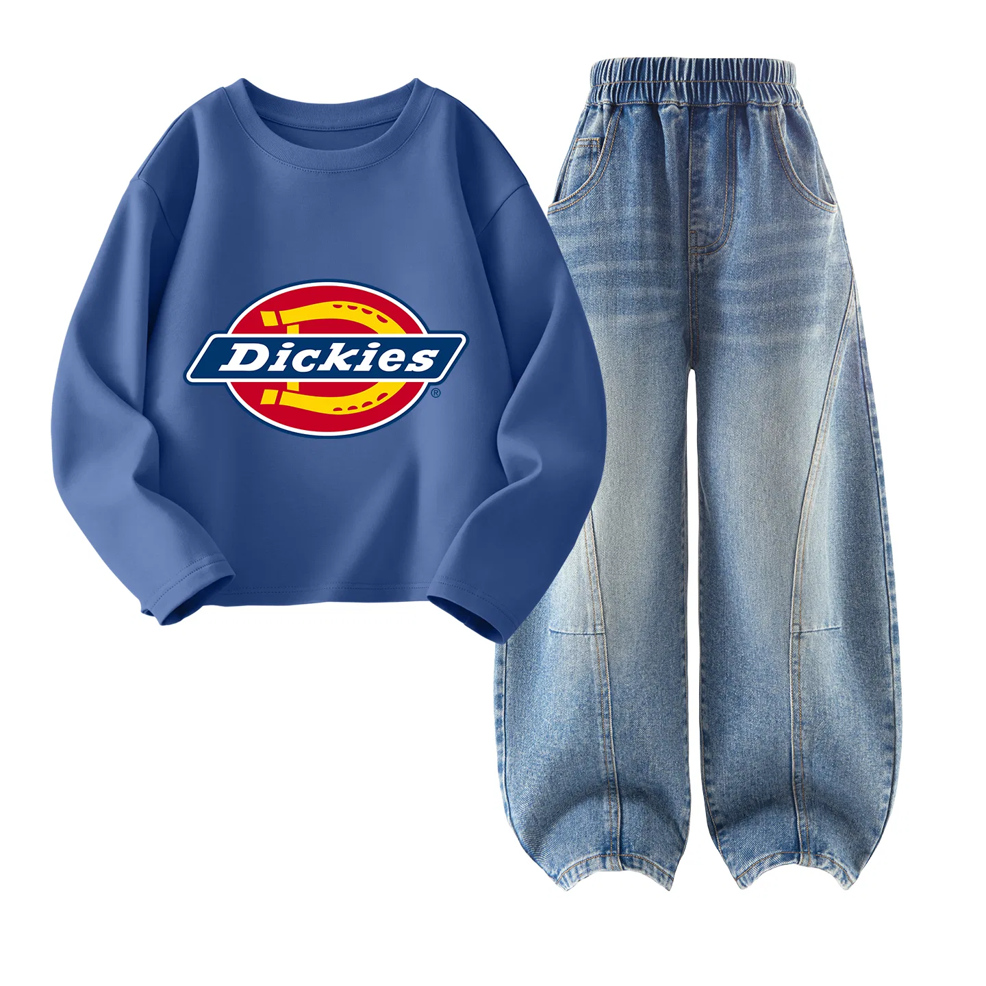 Детский спортивный комплект из футера с капюшоном Dickies, Sizhen Standard Gray Blue+Solid Color Denim Light Blue