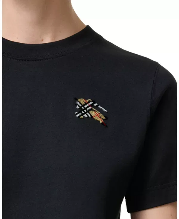 Женская футболка с вышивкой Knight Check Cotton T-Shirt Burberry, черный — фото 3