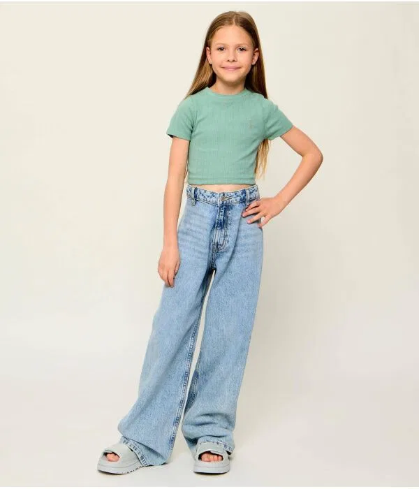 Детская футболка для девочек хлопковая Cropped Fit Polo Ralph Lauren, зеленый — фото 2