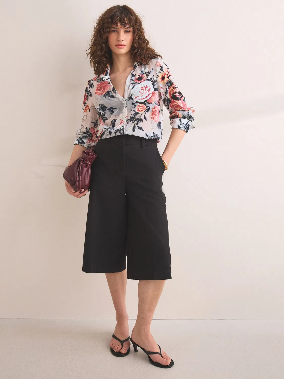 Рубашка с цветочным принтом, модель Premium Sheer Flocked Velvet Next, экрю — фото 2
