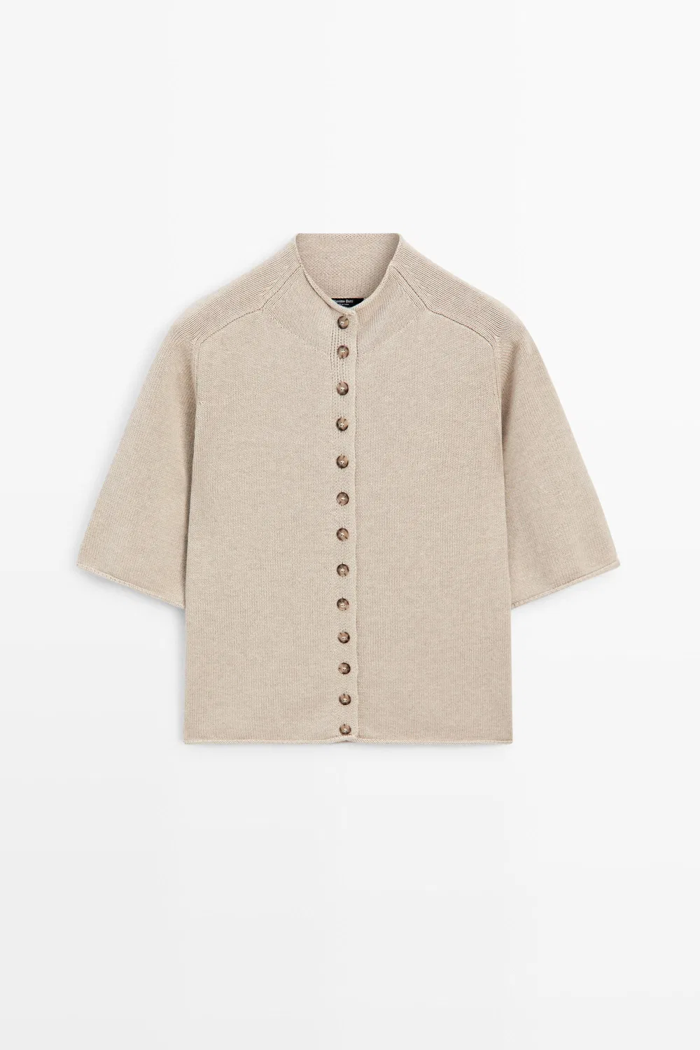 Кардиган Massimo Dutti Cotton Funnel Neck Knit, серо-бежевый — фото 2