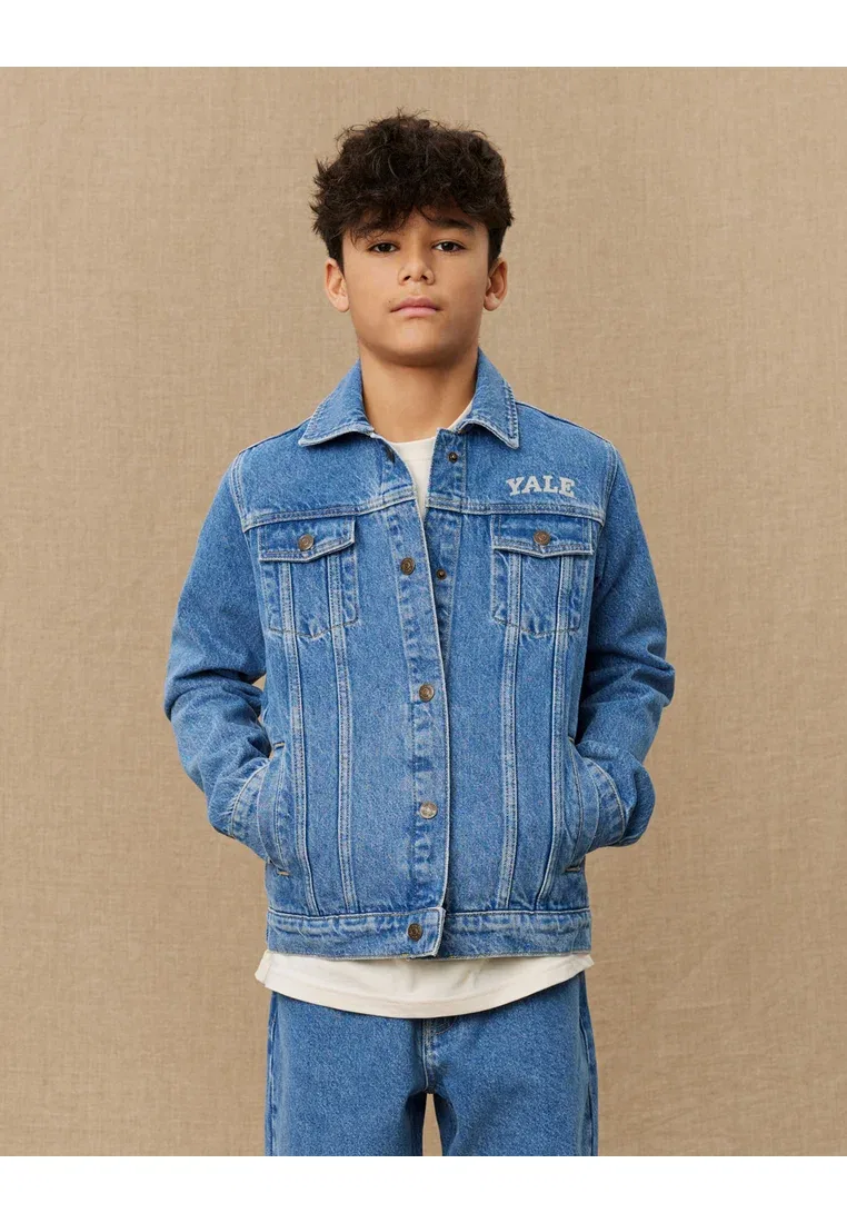 Куртка Rally Yale с изображением бульдога, унисекс - джинсовая куртка Les Deux, Medium Indigo Wash