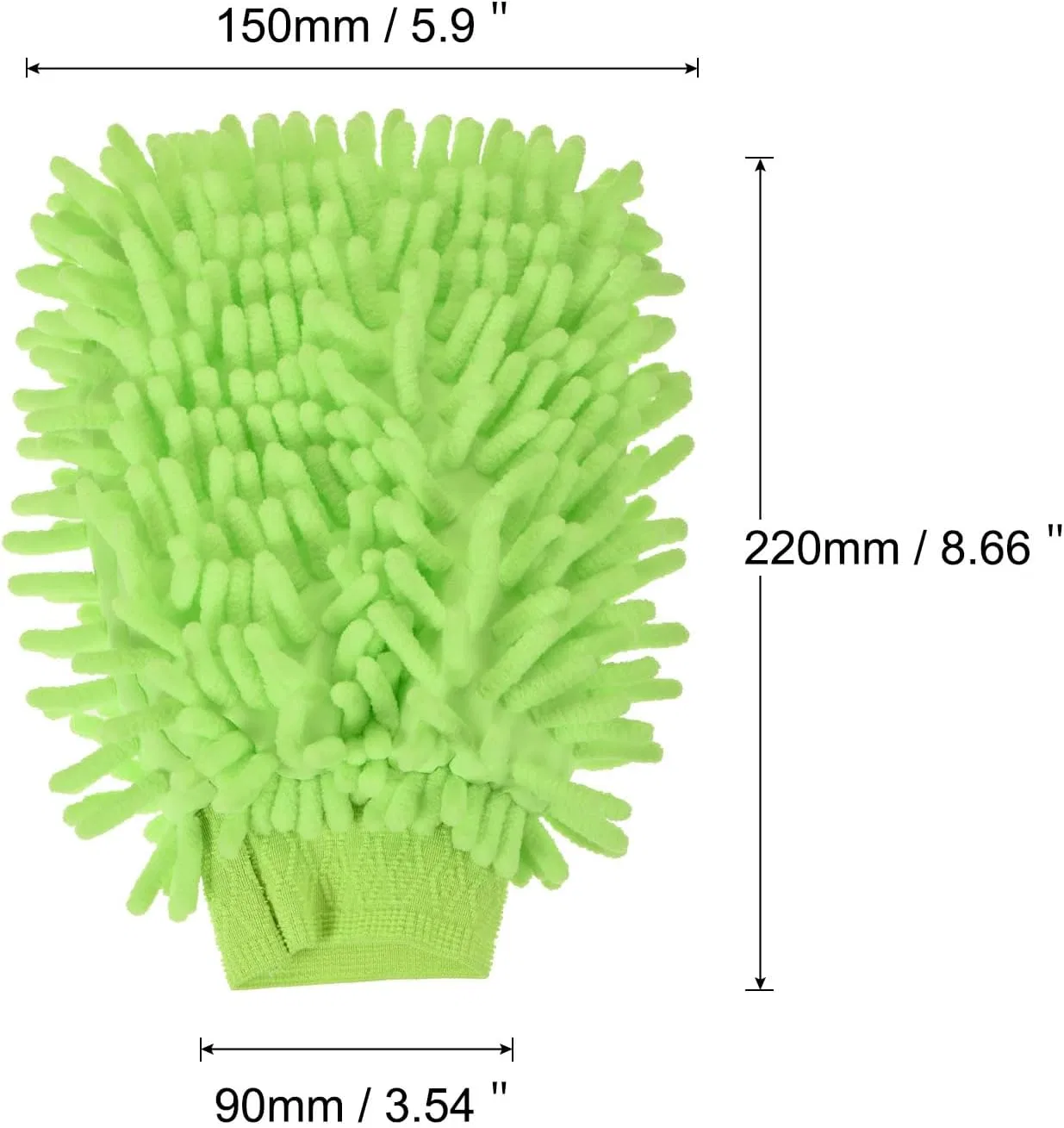 Микрофибровая варежка для мытья, 2 шт, Chenille, 220x150 мм, Light Green Sourcing Map — фото 2