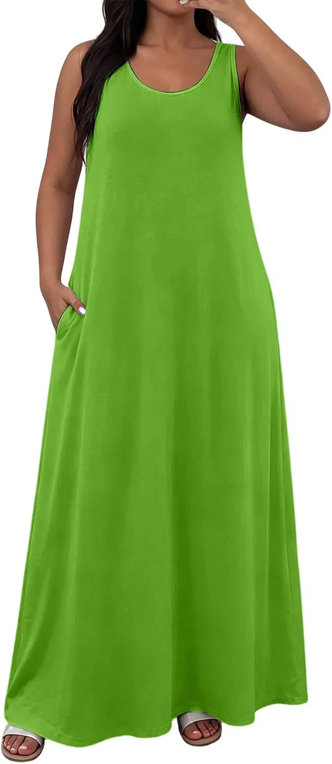 Женское платье-слип без рукавов с круглым вырезом, W-356 Lime Green — фото 2