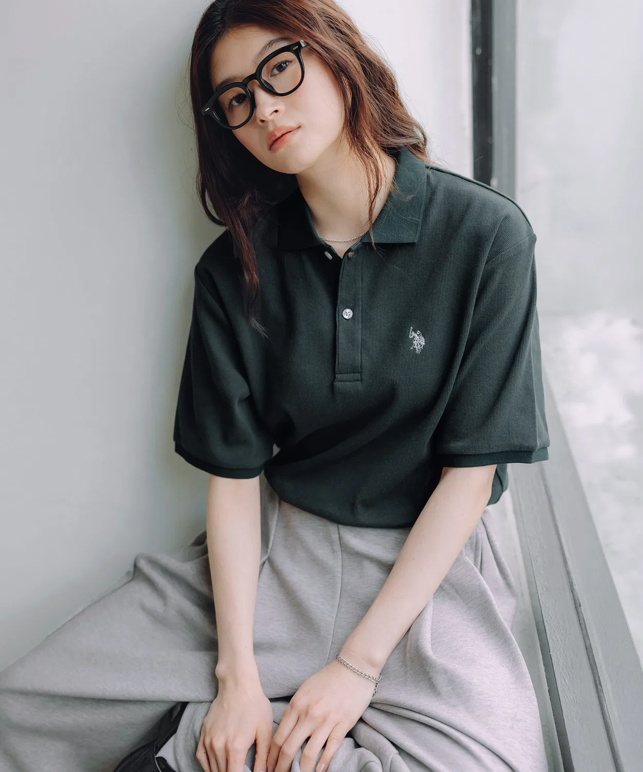 Мужская рифленая футболка-поло с вышивкой U.S. POLO ASSN., Green