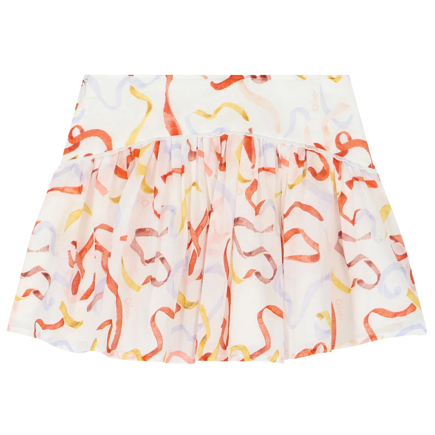 Юбка мини из хлопкового волана с принтом Chloe Kids Ribbon Print Cotton Voile Mini Skirt Chloé, Multicolor — фото 2