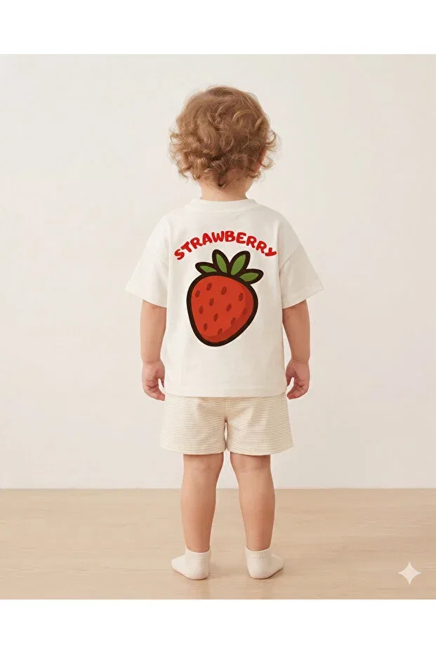 Детский комплект футболок оверсайз с принтом Pineapple & Strawberry Babytex, Ecru — фото 3