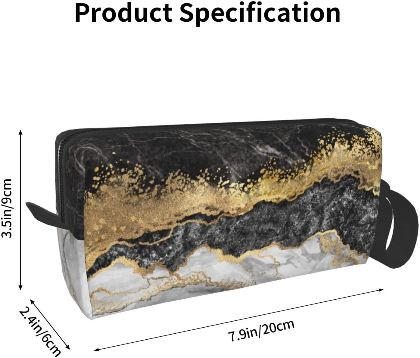 Косметичка Vintage Style с ручкой, JKJOJIA, 20x6x9 см, Marble Gold Black — фото 4