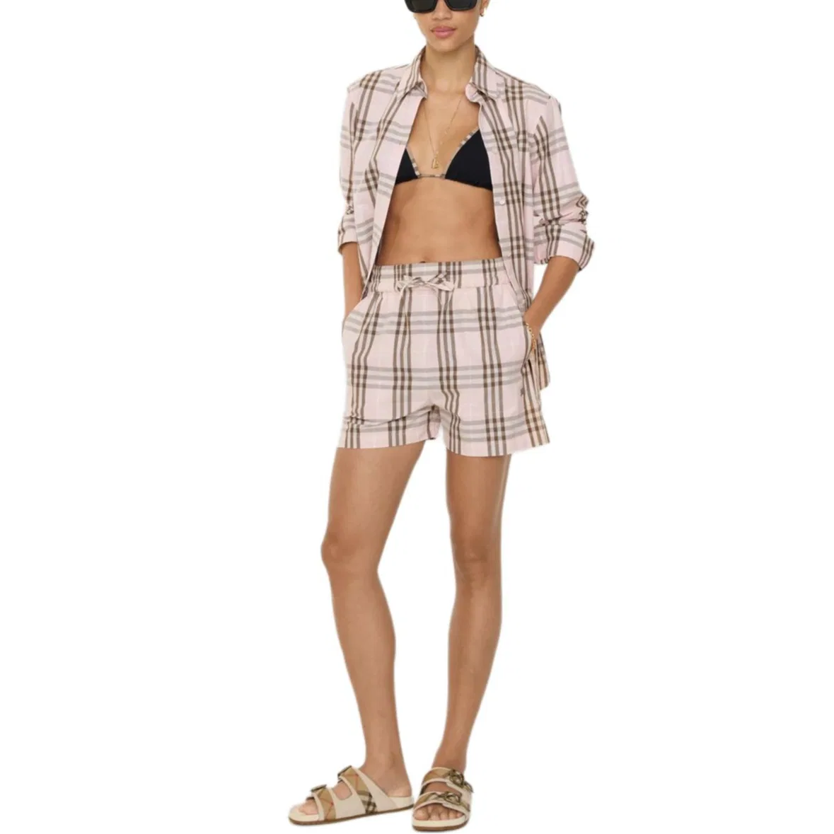Женские шорты с принтом в клетку на кулиске Burberry, Pink — фото 3