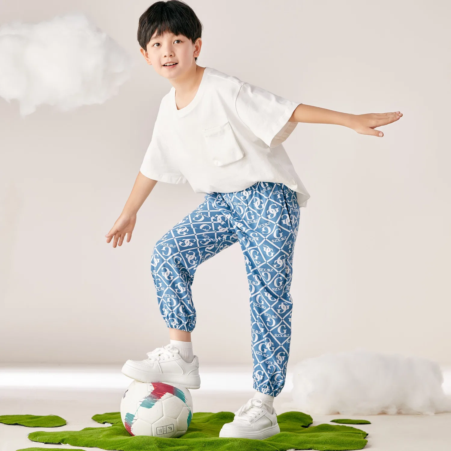 Детские штаны с принтом Red bean, Light Blue — фото 3