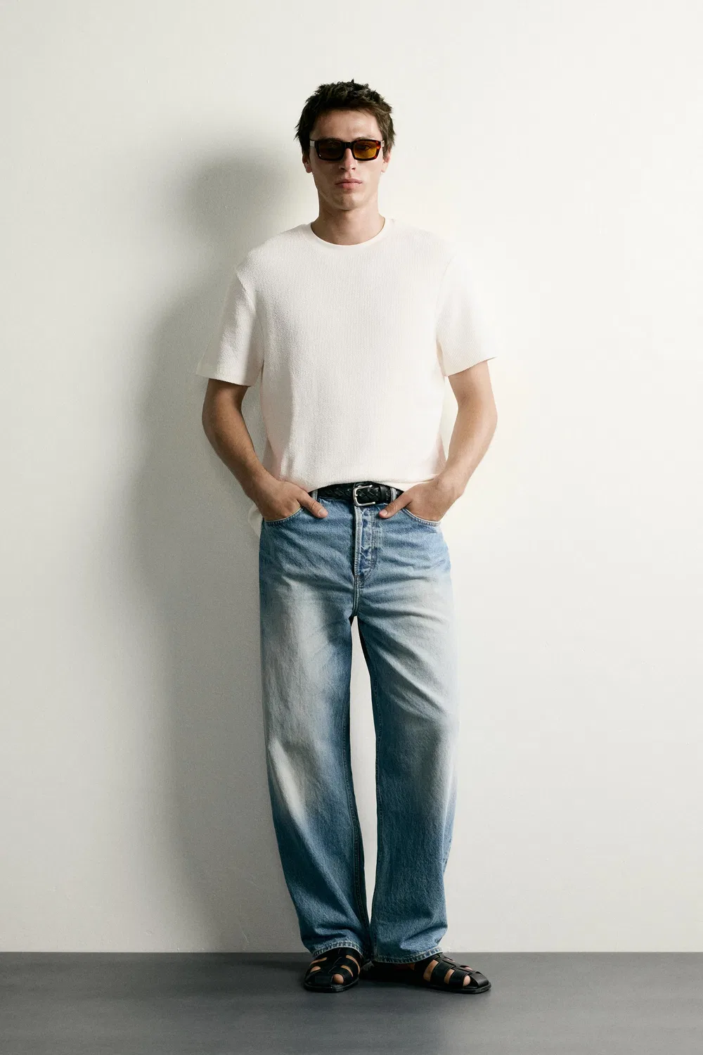 Футболка из сирсакера стандартного кроя ZARA, Oyster-white