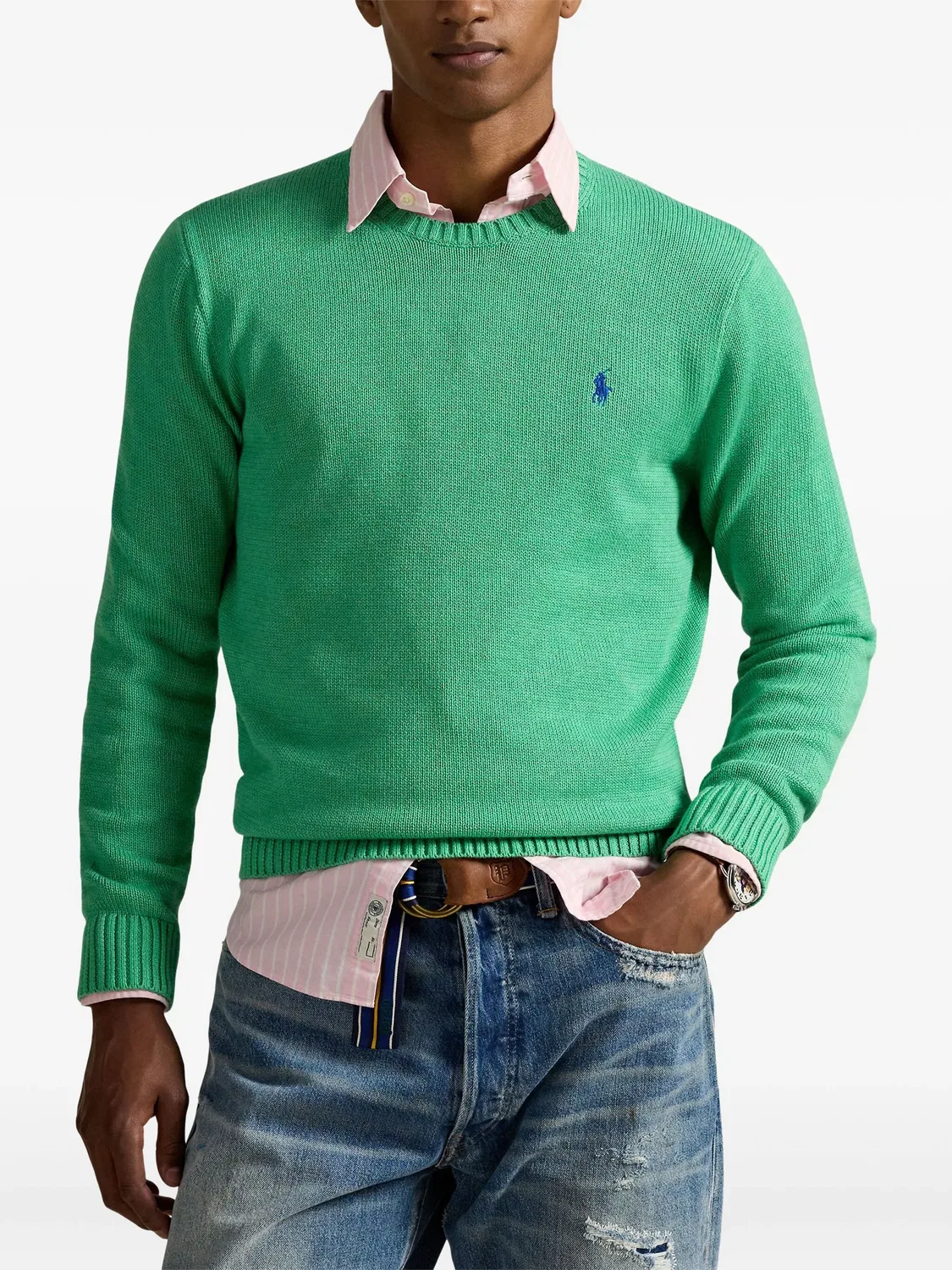 Свитер из хлопка с логотипом Polo Pony Polo Ralph Lauren, зеленый — фото 3