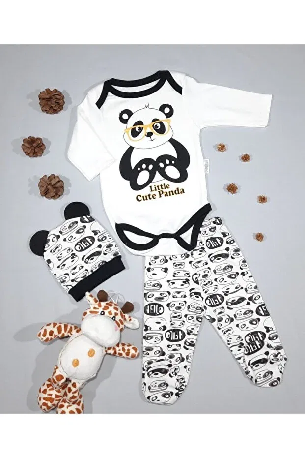 Детское боди-комбинезон для девочек с принтом Panda Printed Bodysuit Set Minibird Baby, White