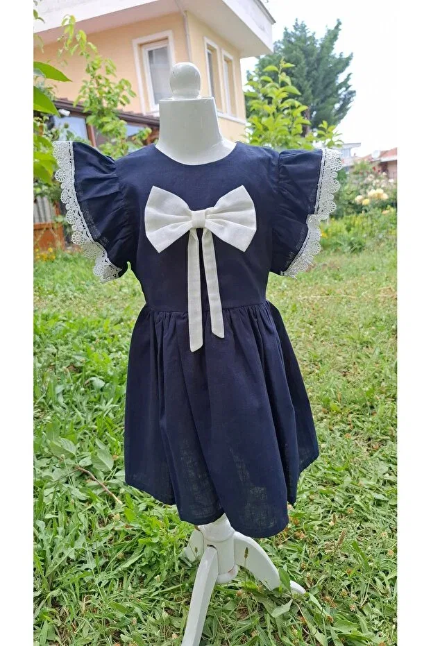 Детское платье для девочек хлопковое Put-On-Out Zeb Kids, Navy Blue — фото 3
