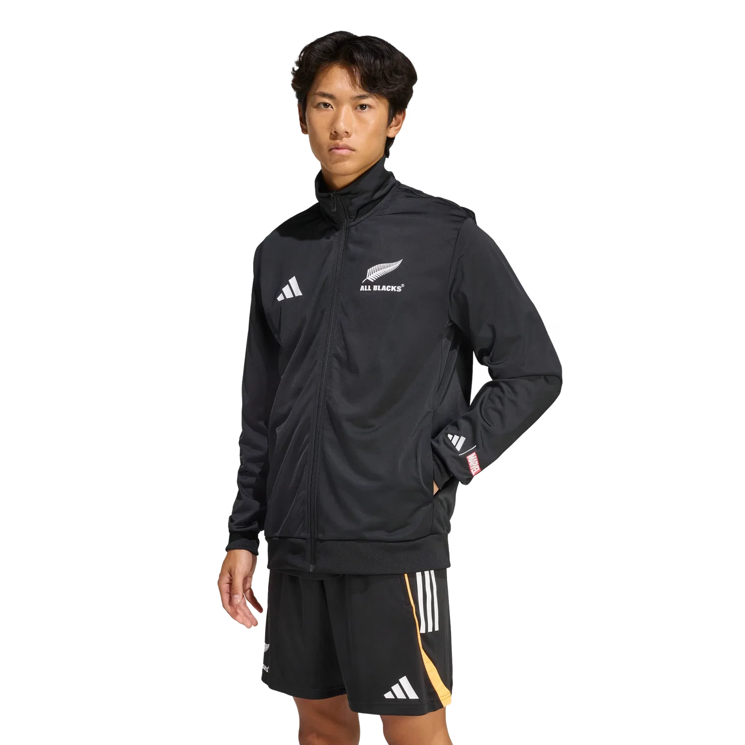 Мужская тренировочная куртка с молнией Adidas All Blacks x Marvel, черный — фото 2
