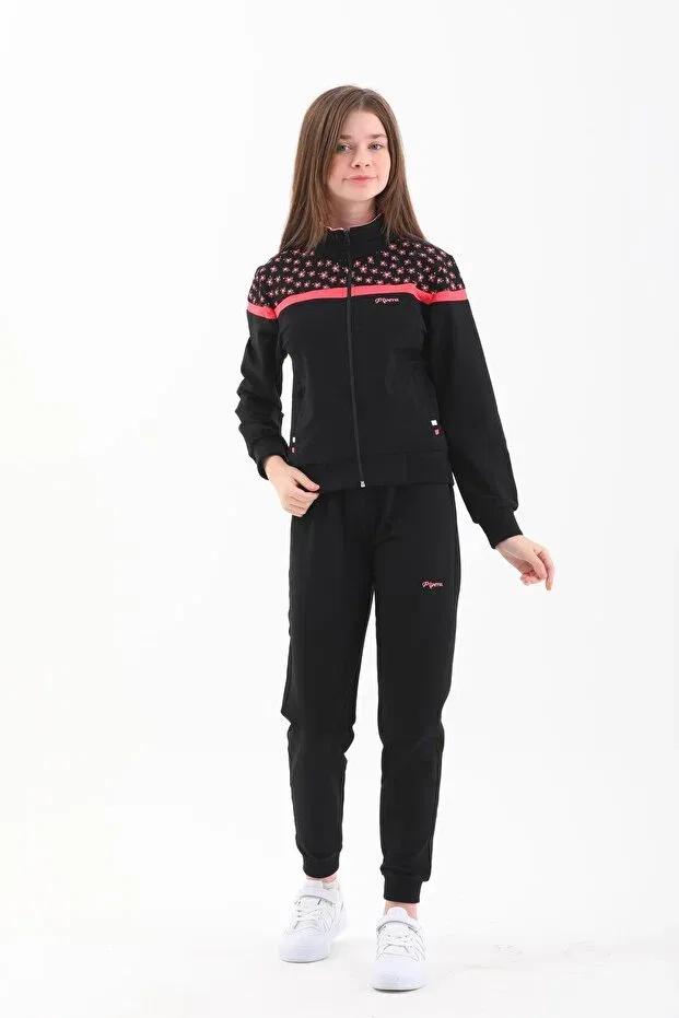 Детский спортивный костюм для девочек с принтом Piyera, Black-Pomegranate