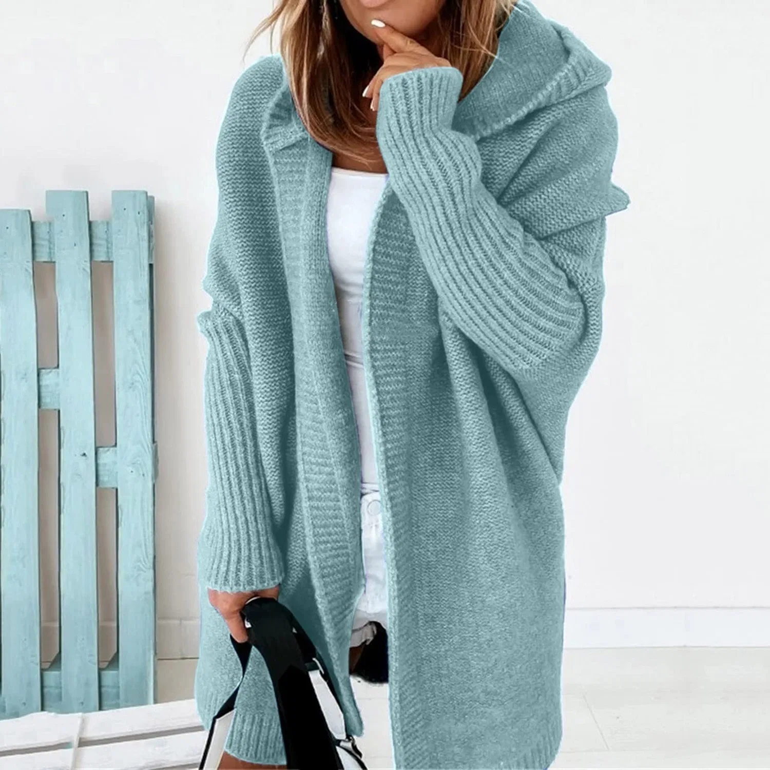 Женский утепленный кардиган с капюшоном Elegant Soft Hooded Cardigan, green — фото 3