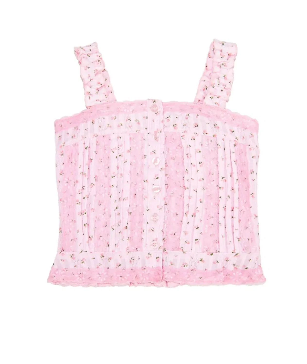 Детская майка с кружевом и цветочным принтом Cameron Floral Lace Tank flowers by zoe, розовый — фото 4