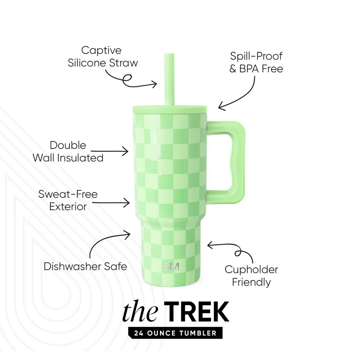 Термокружка детская 710 мл с трубочкой и крышкой Trek Checkmate Simple Modern, Green Apple — фото 2