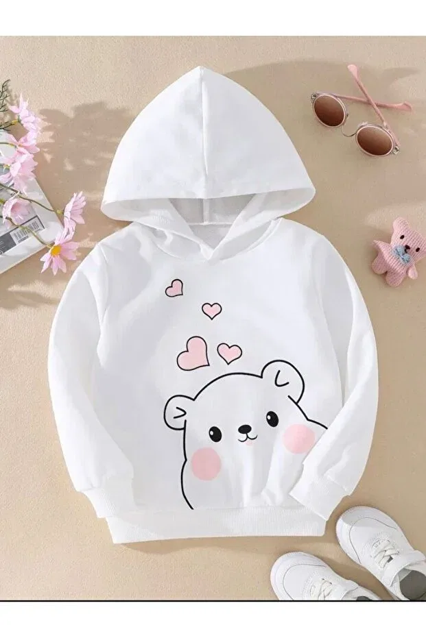 Детские свитшот для девочек с принтом Sweet Teddy Bear Printed, Generic Brands, White