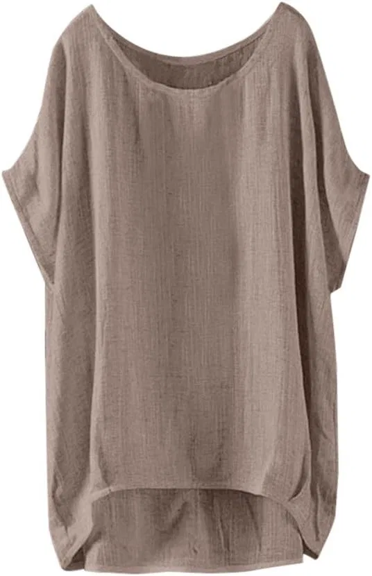 Женская футболка с 3/4 рукавом из льняного крепа, Khaki
