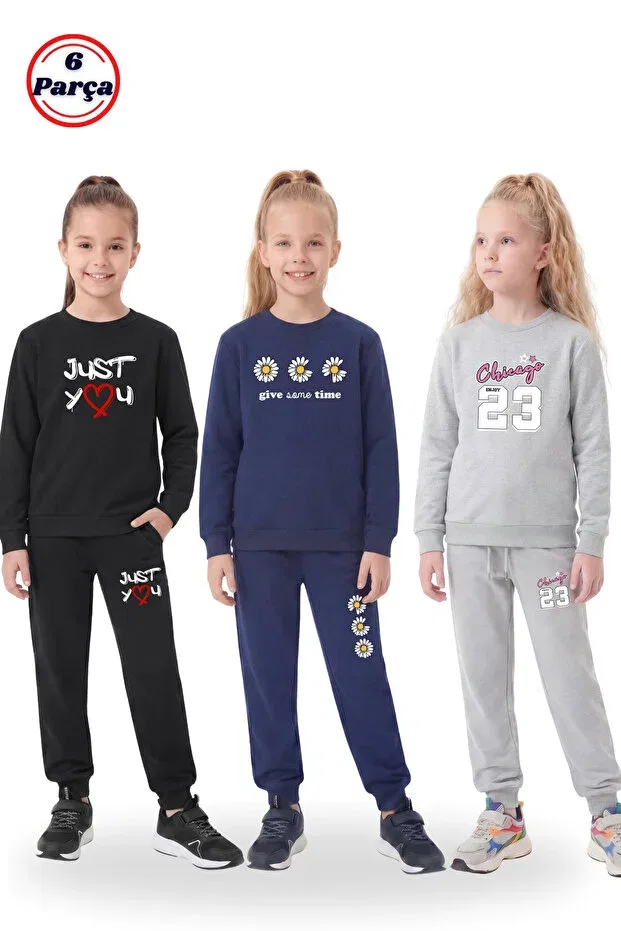 Детский спортивный костюм для девочек с принтом, 3 предмета, Fyk Kids, Black-Blue-Grey