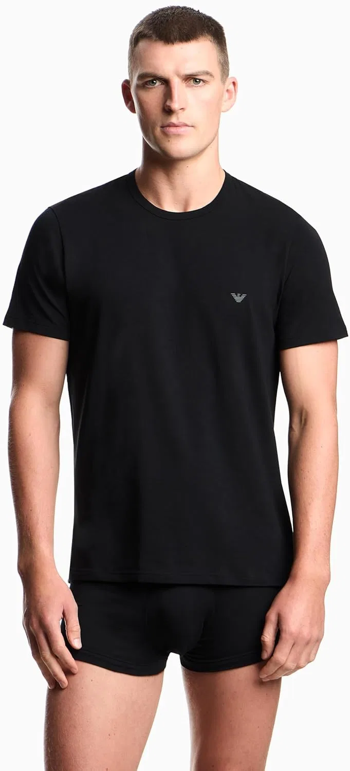 Мужская хлопковая футболка с логотипом Emporio Armani, Black/Black — фото 2