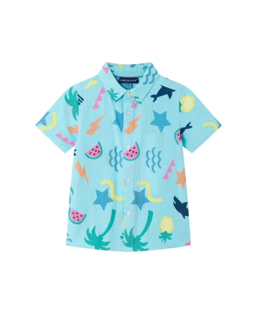 Детский комплект из рубашки и шорт с принтом Andy & Evan, Light Blue — фото 3