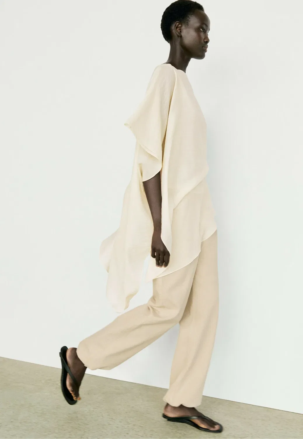 Асимметричная струящаяся блузка-туника в стиле накидки Massimo Dutti, White — фото 4