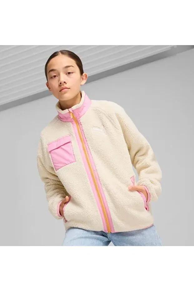 Детское пальто для девочек с капюшоном Hybrid Sherpa Jacket Puma, Ecru — фото 3