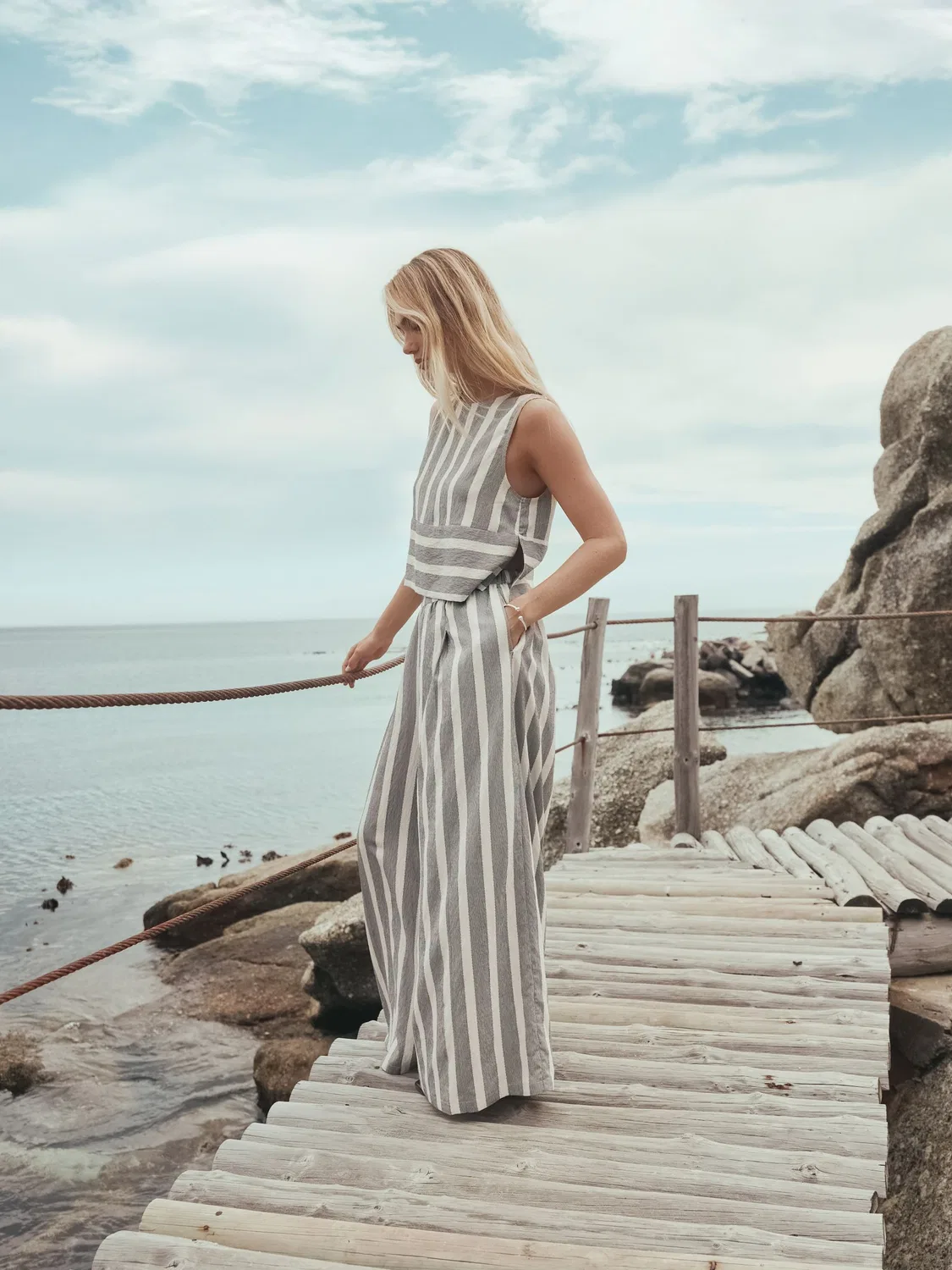 Топ без рукавов, полоска, Shell Sleeveless Top Next, черно-белая полоска — фото 3