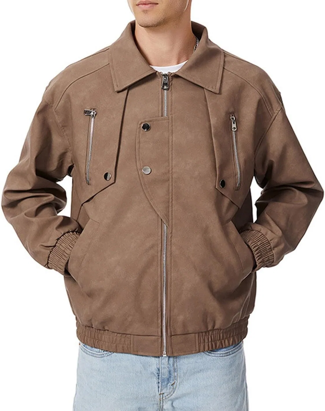 Мужское пальто-косуха из экокожи с лацканами, модель Aviator — фото 3