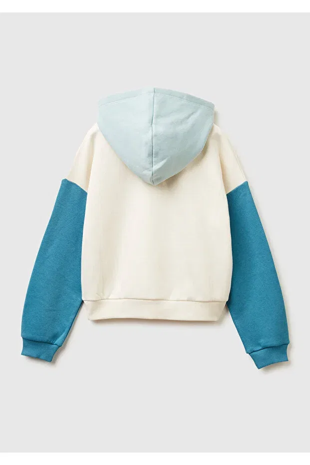 Детское худи для девочек с вышивкой United Colors Of Benetton, Ecru-Blue — фото 2