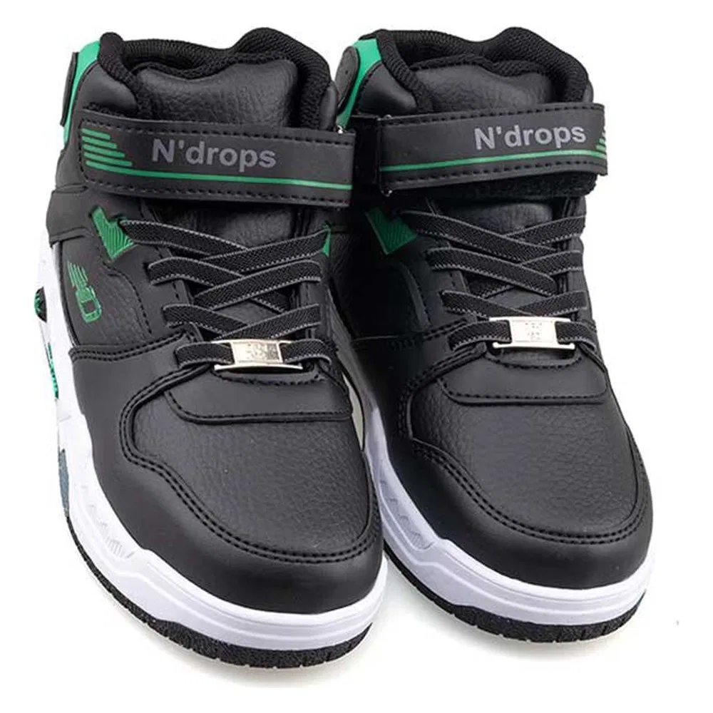 Детские спортивные ботинки для мальчиков на липучках кожаные, Black Green Ndrops — фото 2