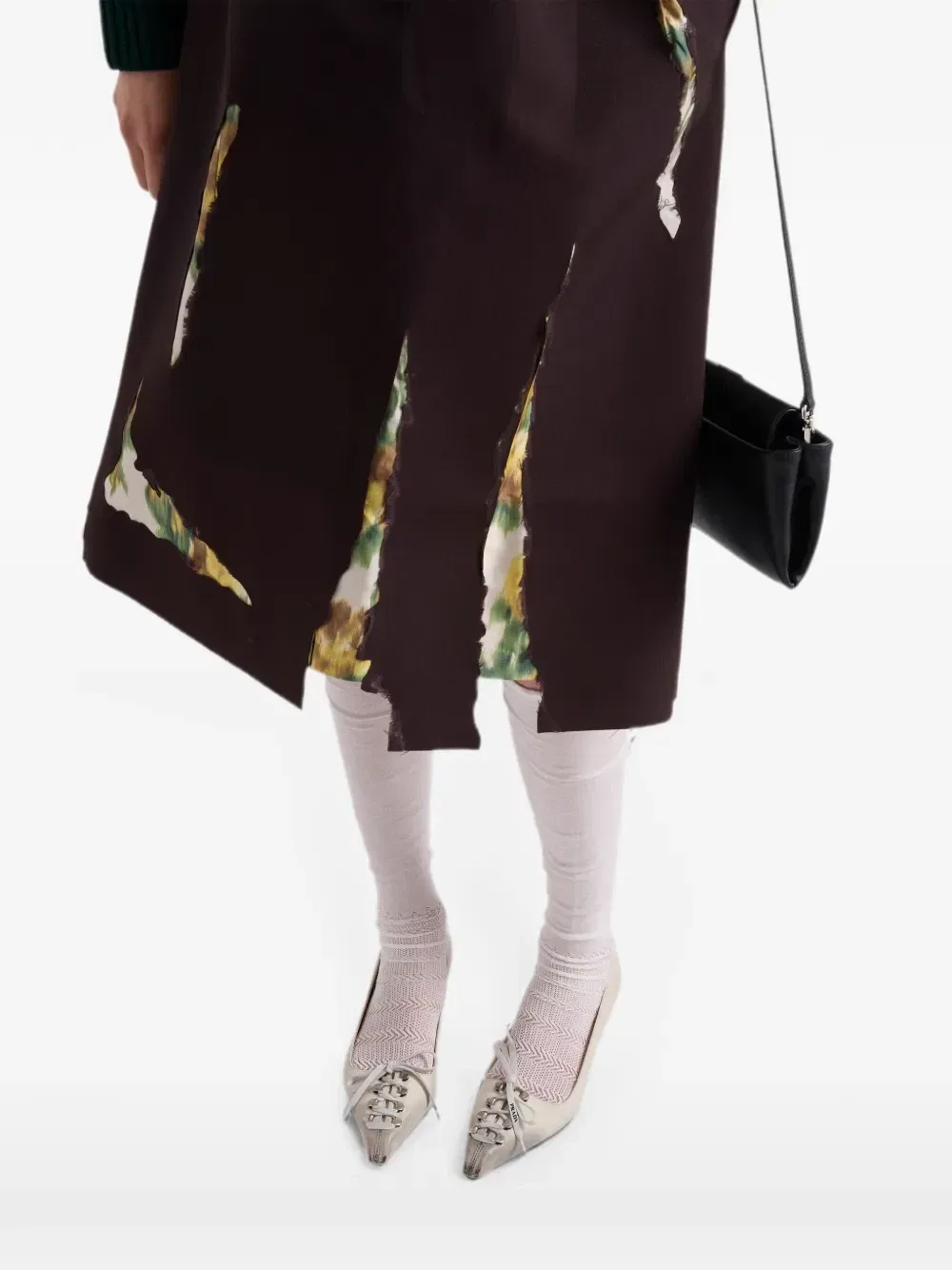 Юбка из габардина с эффектом деворе Prada, коричневый — фото 4