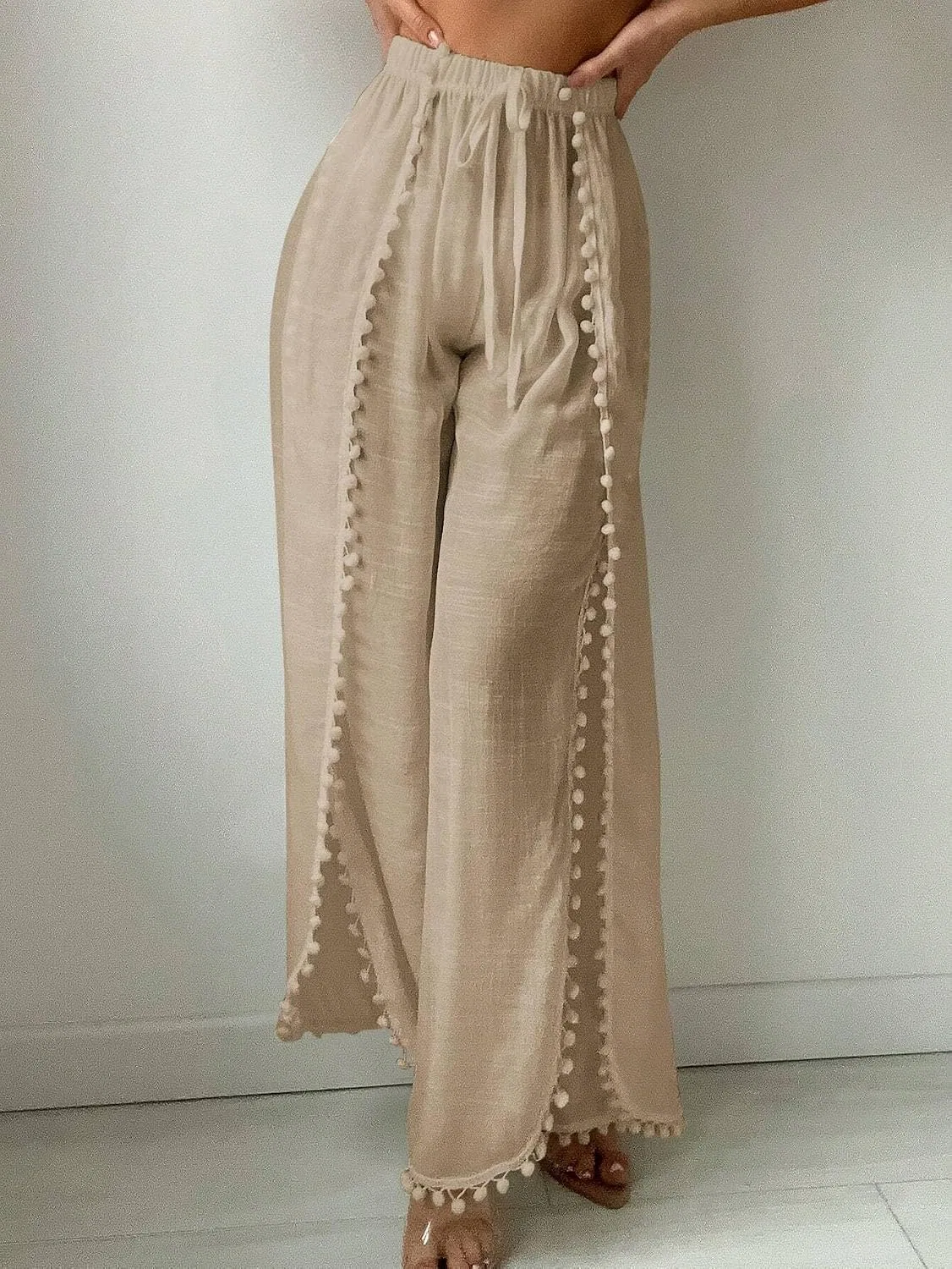 Женский пляжный комбинезон с широкими штанинами Khaki — фото 3