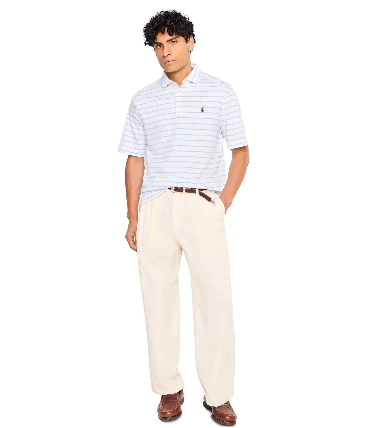 Классическая полосатая рубашка-поло из мягкого хлопка Polo Ralph Lauren, White/Pebble Blue — фото 2