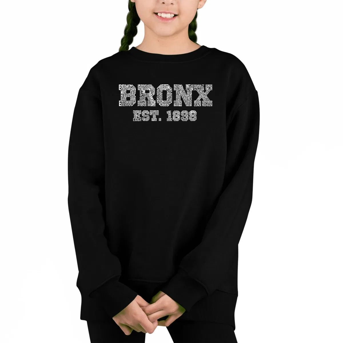 Детское худи для девочек с принтом Popular Neighborhoods In Bronx, NY LA Pop Art, Black