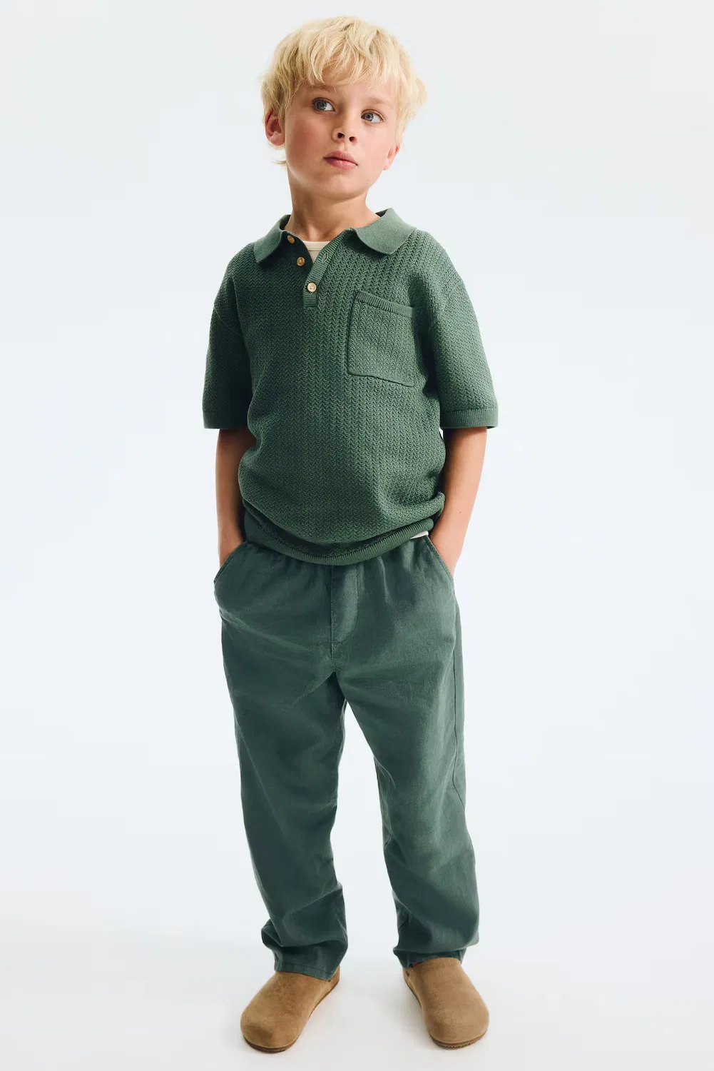 Брюки из льняной смеси H&M, Dunkelgrün