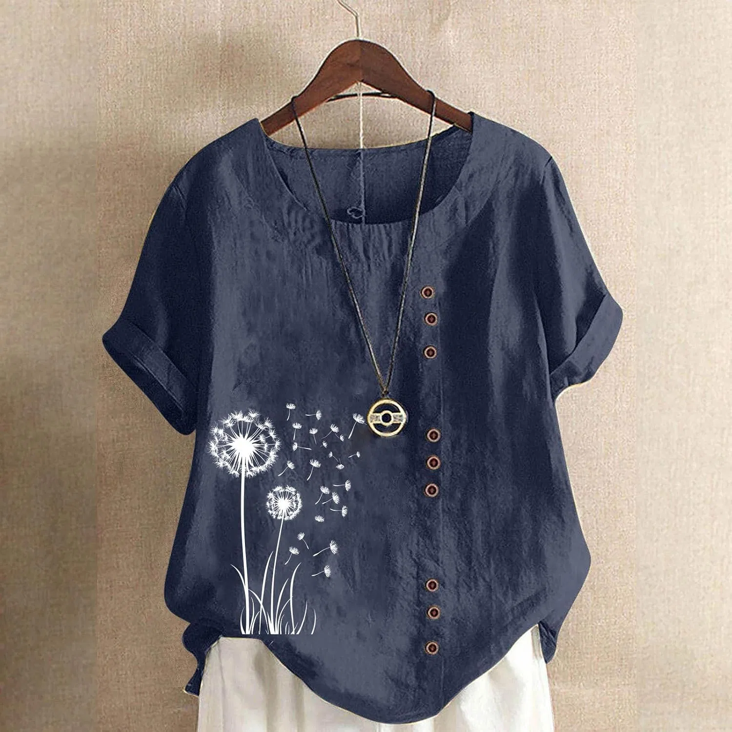 Женская туника с принтом, Cotton Linen, тёмно-синий — фото 2
