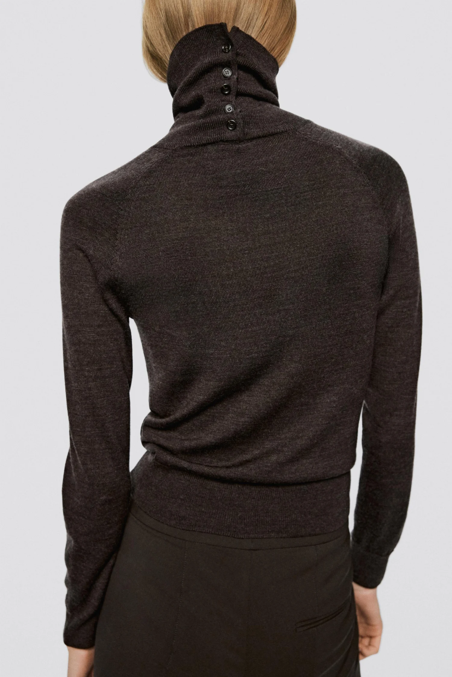 Водолазка Massimo Dutti 100% Wool Button - Limited Edition, шоколадный — фото 3